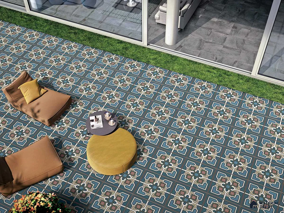 Blue Geometric Moroccan Tiles for Outdoor Patio Spaces | Material Depot