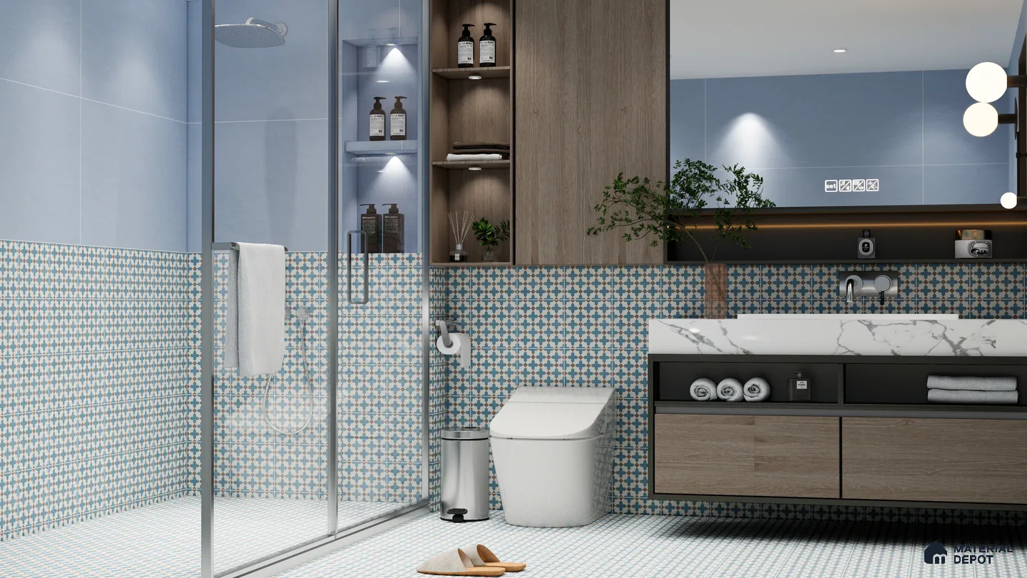 Blue Patterned Bathroom Tiles for a Fresh, Modern Look | Material Depot