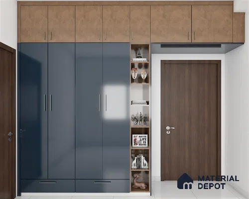 Chic Wardrobe: Blue and Wood Laminate with Hinged Doors