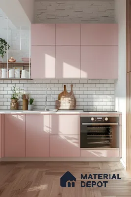 Blush Minimalism: A Soft Pink Kitchen With Warm Wooden Accents | Material Depot