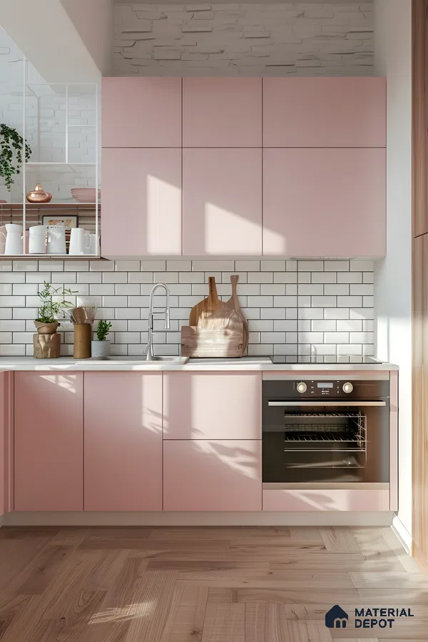 Blush Minimalism: A Soft Pink Kitchen With Warm Wooden Accents | Material Depot