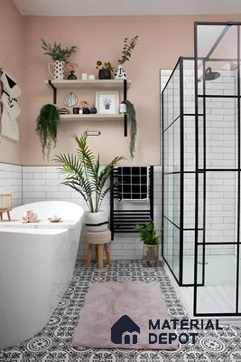 Bohemian Bathroom with Pink Accent Wall | Material Depot