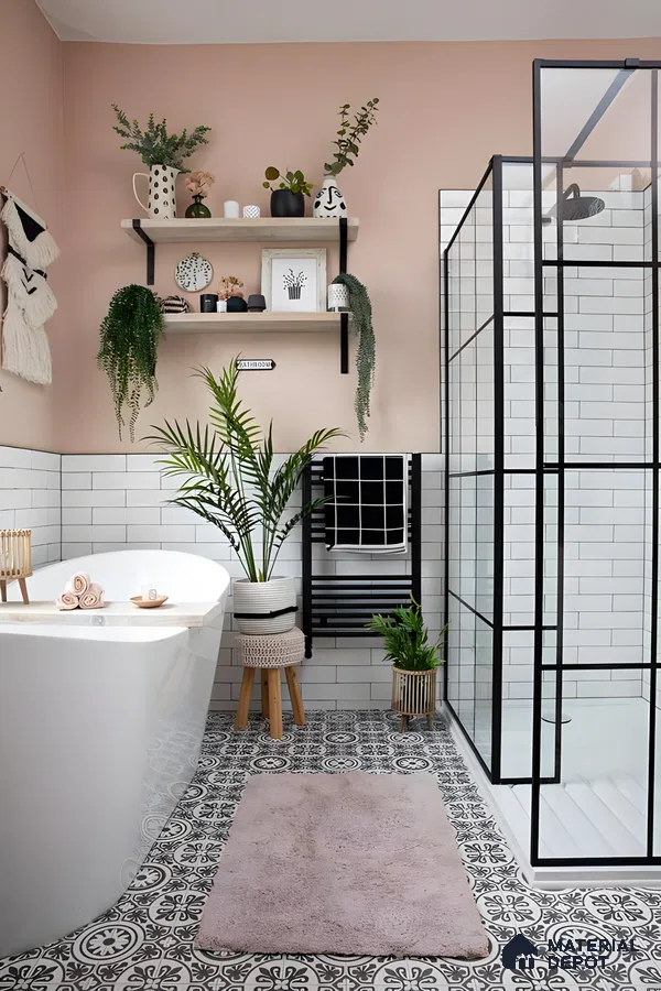 Bohemian Bathroom with Pink Accent Wall | Material Depot