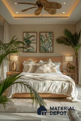 Bohemian Dream Bedroom: Woven Rattan King Bed Frame With Natural Wood Accents | Material Depot