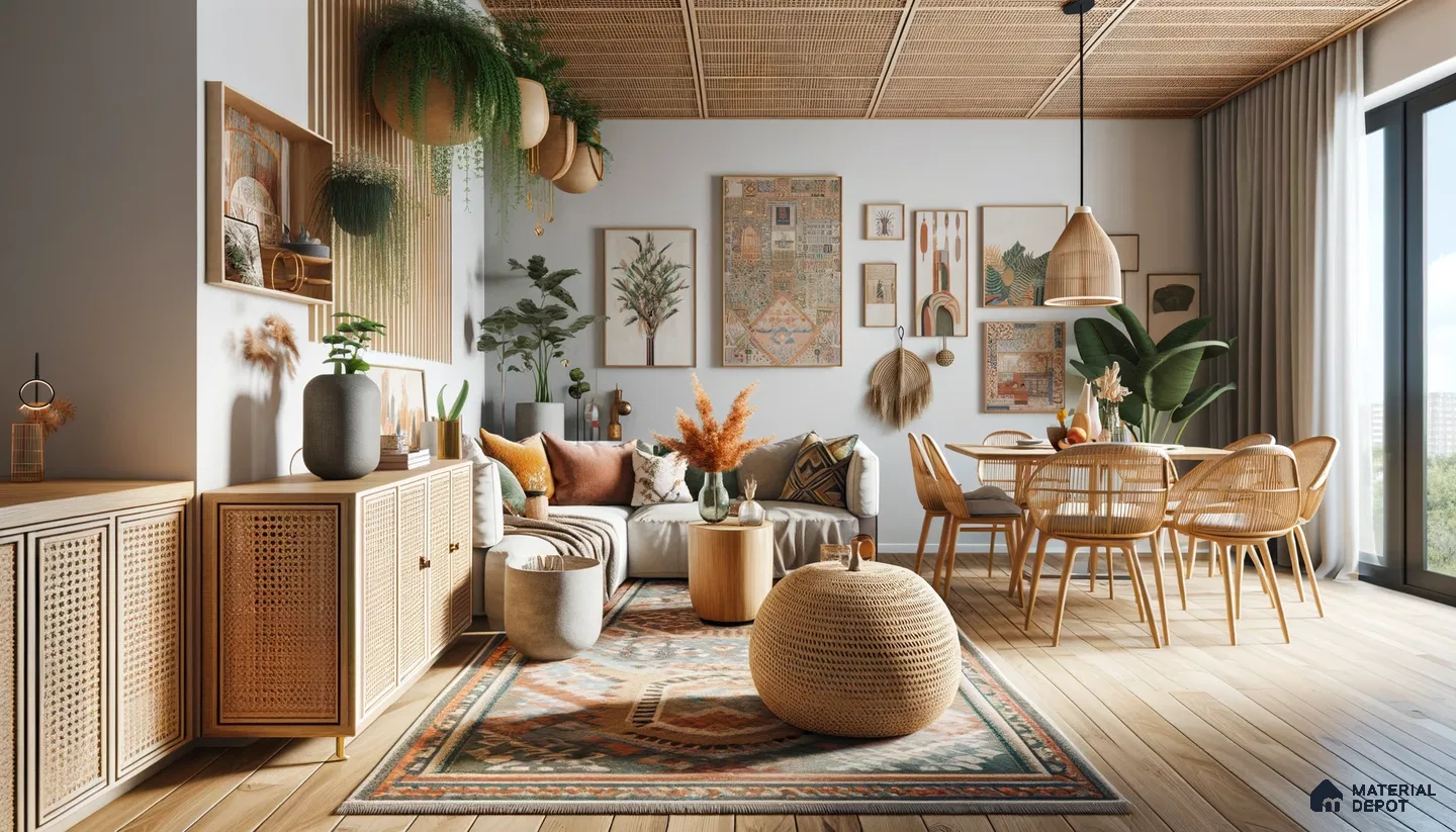 Bohemian Elegance: Lush Greenery Meets Rustic Textures in Urban Oasis | Material Depot