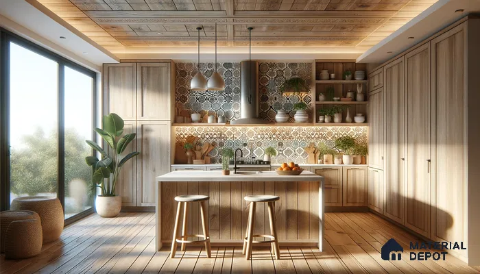 Bohemian Harmony: Light-Wood Symphony with Moroccan Tile Accents | Material Depot