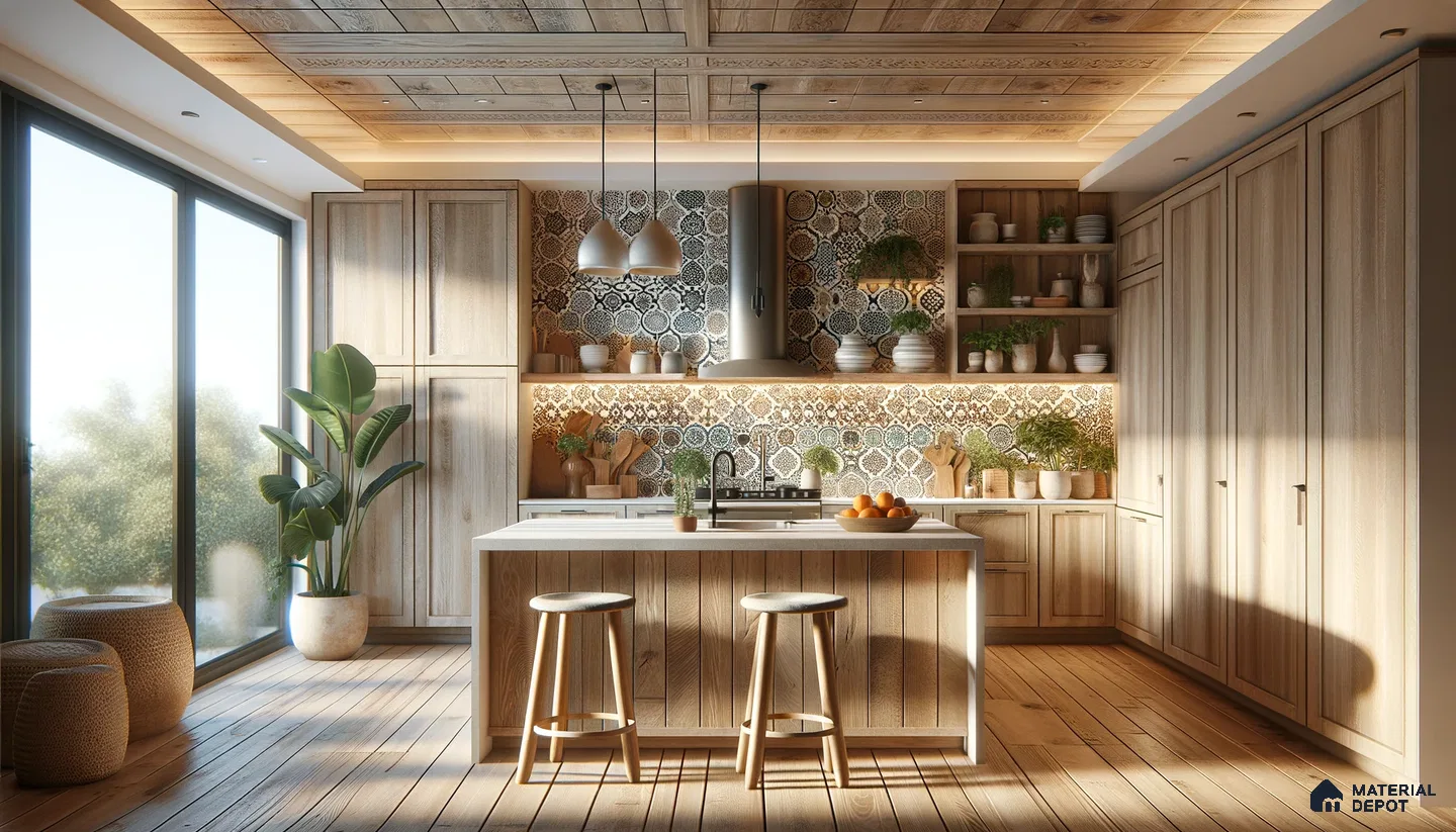 Bohemian Harmony: Light-Wood Symphony with Moroccan Tile Accents | Material Depot
