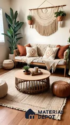 Bohemian Living Room: Macrame Wall Art & Earthy Tones | Material Depot