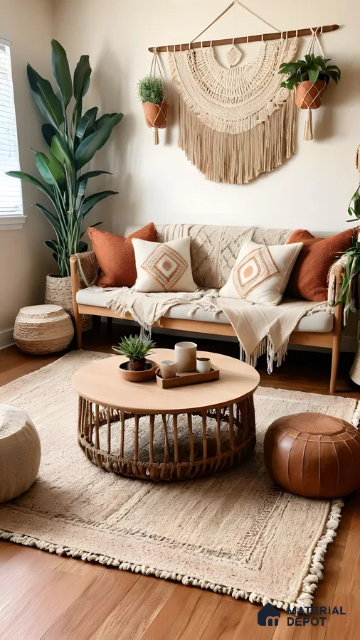 Bohemian Living Room: Macrame Wall Art & Earthy Tones | Material Depot