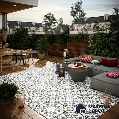 Bohemian Outdoor Living Space with Patterned Tiles | Material Depot