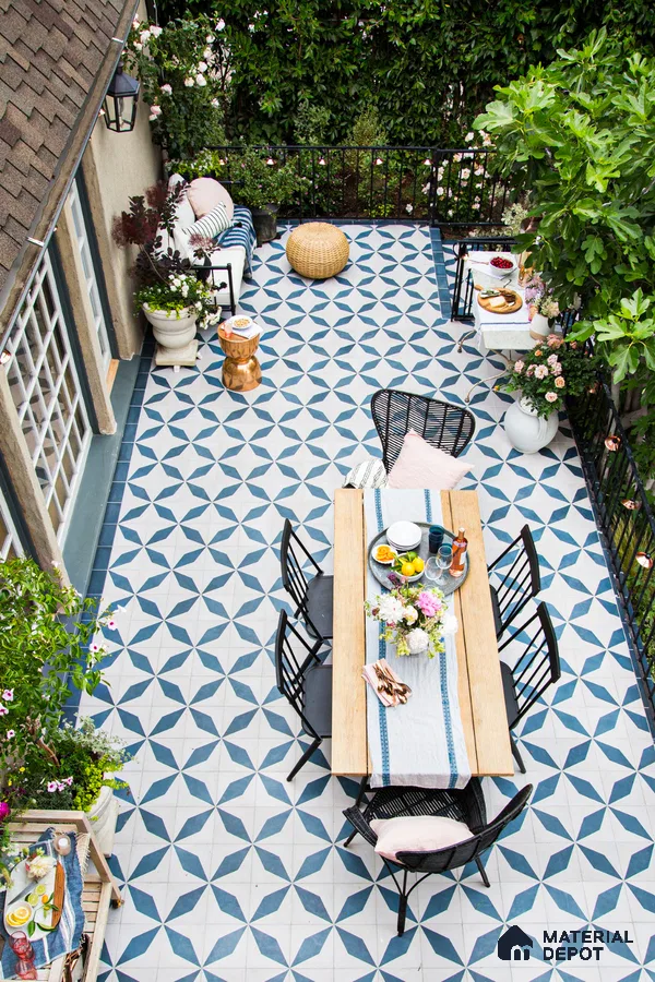 Bohemian Patio with Patterned Tiles | Material Depot