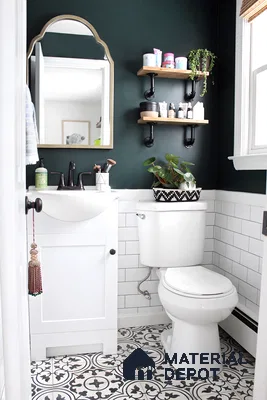 Bohemian Powder Room with Green Accent Wall | Material Depot