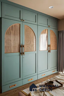 Bohemian Turquoise Wardrobe with Rattan Accents | Material Depot