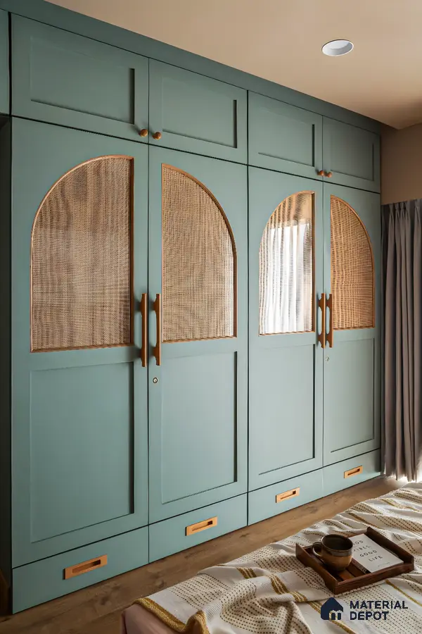Bohemian Turquoise Wardrobe with Rattan Accents | Material Depot