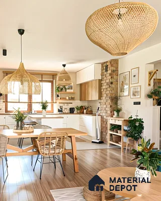 Boho Chic Kitchen with Exposed Brick Wall | Material Depot