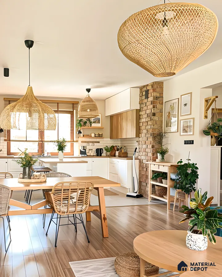 Boho Chic Kitchen with Exposed Brick Wall | Material Depot