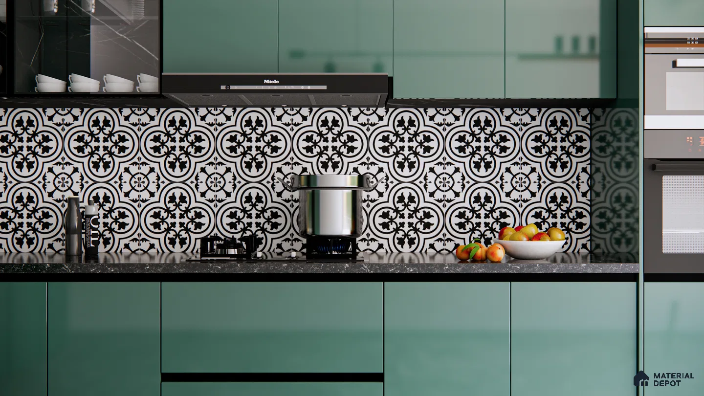 Bold and Chic Kitchen with Black and White Moroccan Tiles | Material Depot