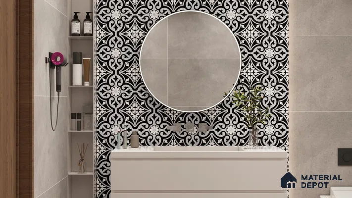 Bold and Elegant Bathroom with Black and White Moroccan Tiles | Material Depot