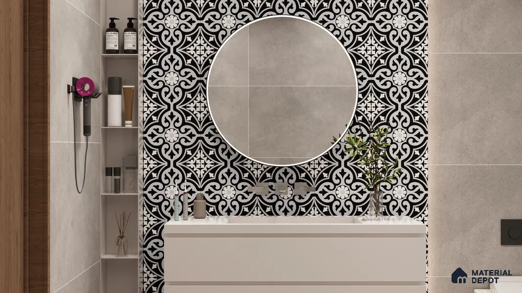 Moroccan Wall & Floor Tile TL 00237 Pale Blue 1 ft x 1 ft Matte Finish Ceramic Tile - 9 mm | Suitable For Kitchen, Bathroom, Dining Area | Please Expect a Slight Variation of Pattern