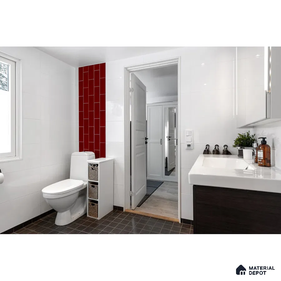 Bold Elegance Red Accents in Modern Bathroom | Material Depot