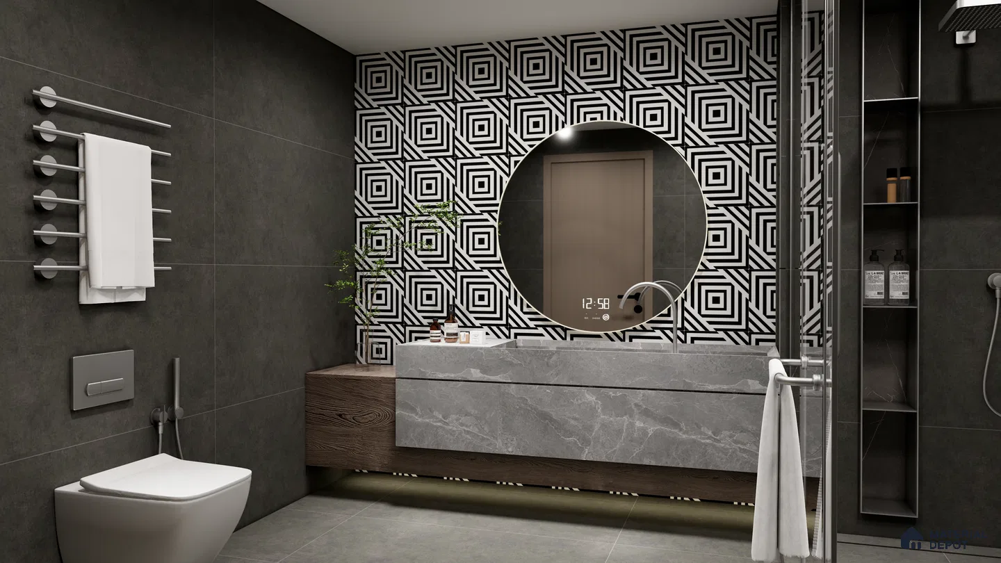 Bold Geometric Bathroom Design with Black and White Tiles | Material Depot