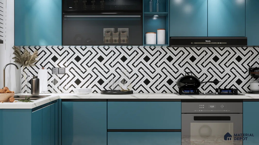 Moroccan Wall & Floor Tile TL 06684 Foglie 1 ft x 1 ft Black Ceramic Luster Matte Finish Tile - 9 mm | Suitable for Bathroom, Kitchen, Entryway | Please Expect a Slight Variation of Pattern