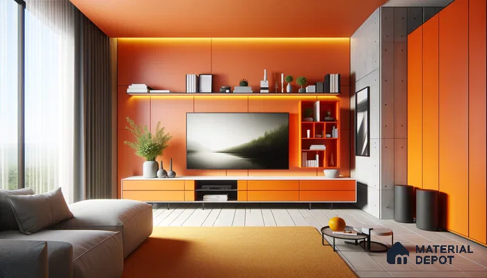 Bold Harmony: Modern Living Space with Striking Orange Highlights | Material Depot