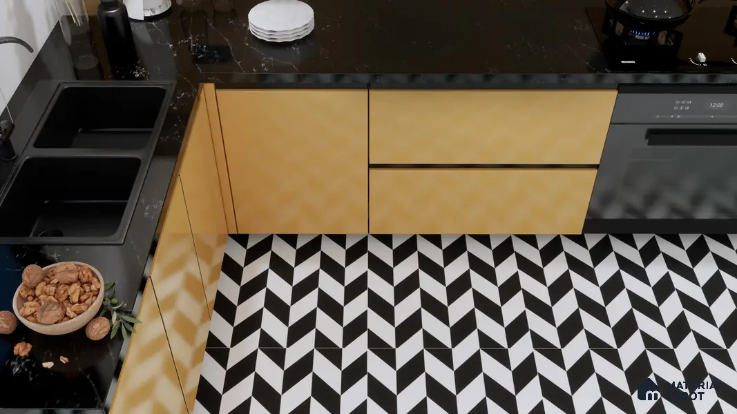 Moroccan Wall & Floor Tile TL 01439 Black & Polar White 2 ft x 2 ft Matte Finish Vitrified Tile - 9 mm | Suitable For Kitchen, Bathroom, Dining Area | Please Expect a Slight Variation of Pattern