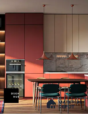 Bold Modern Kitchen with Coral and Teal Accents | Material Depot