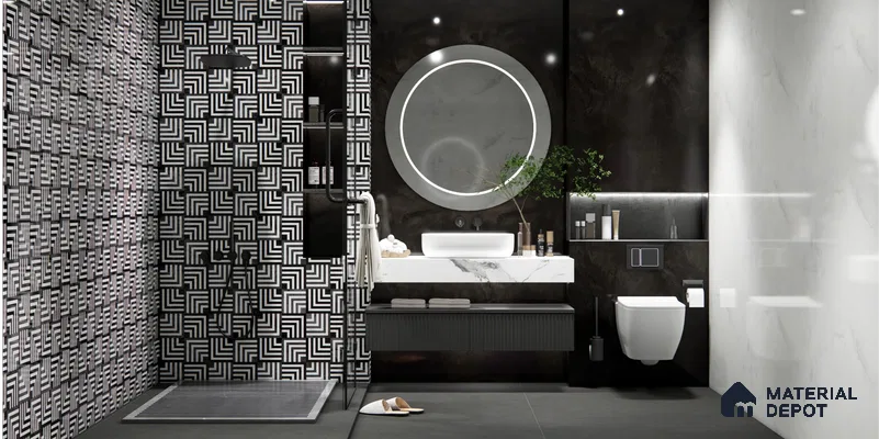 Marble Wall Tile TL 05461 C Soul Nero 2 ft x 4 ft Vitrified High Gloss Finish - 9 mm | 6 Random Design | Suitable for Living Room, Bedroom, Bathroom, Kitchen