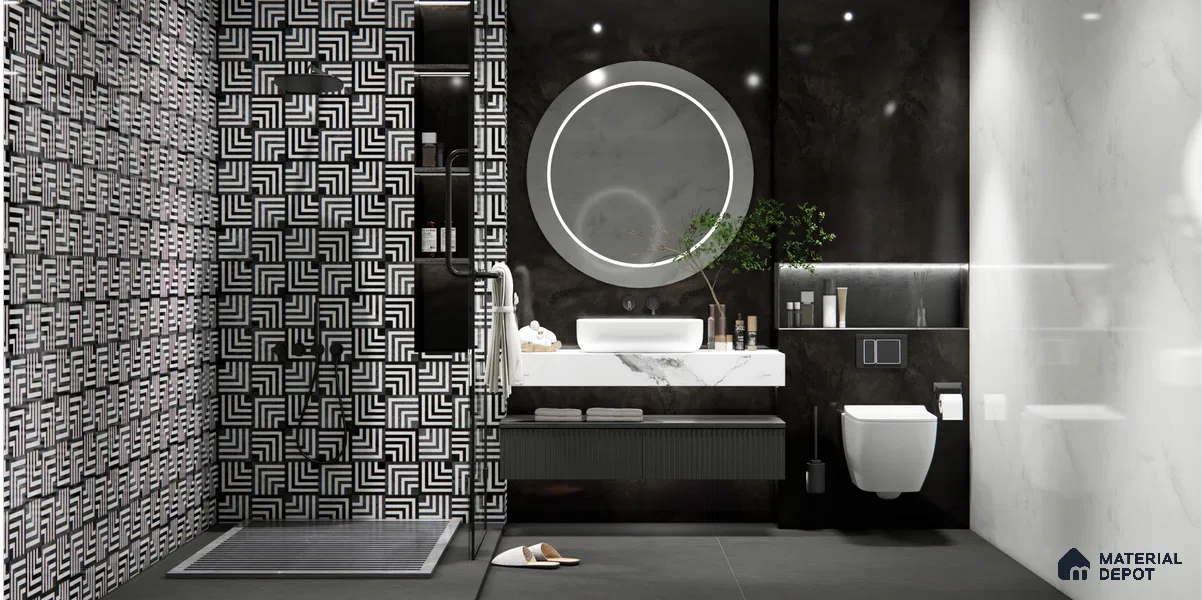 Marble Wall Tile TL 05461 C Soul Nero 2 ft x 4 ft Vitrified High Gloss Finish - 9 mm | 6 Random Design | Suitable for Living Room, Bedroom, Bathroom, Kitchen
