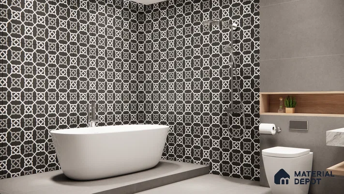 Bold Monochrome Patterned Wall in a Sleek Modern Bathroom | Material Depot