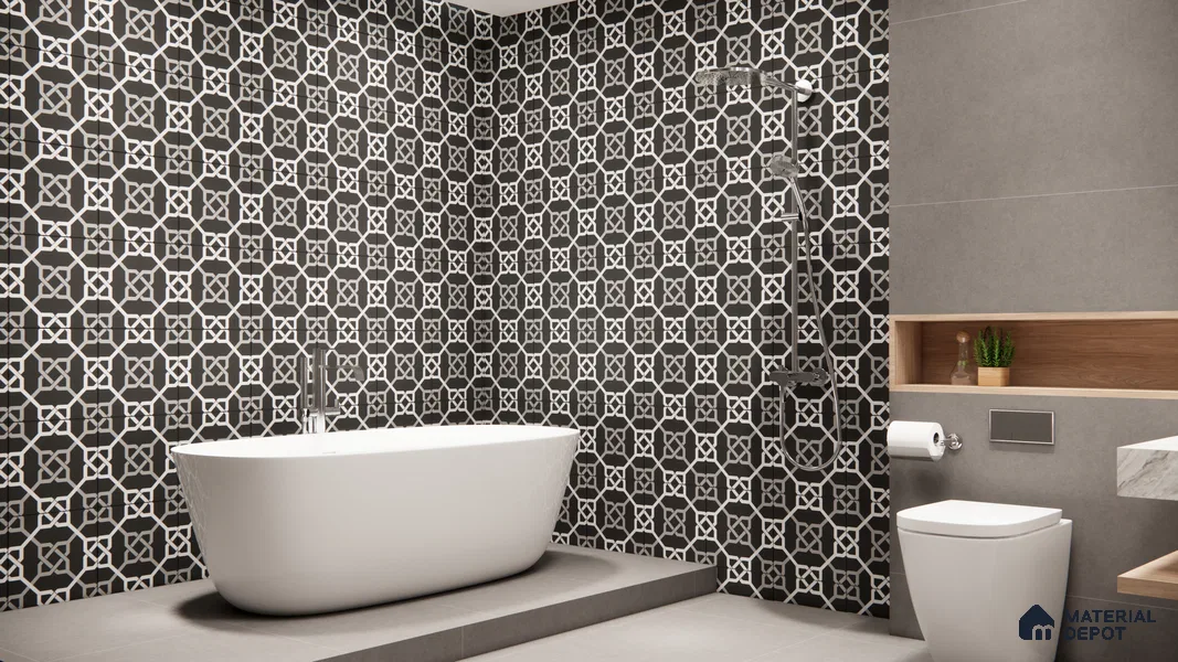 Moroccan Floor & Wall Tile TL 05706 B Zellige Black Geometrics 12 x 12 inch Vitrified Matte Finish - 9 mm | Suitable for Living Room, Bathroom,Kitchen & Backsplash (Sample)