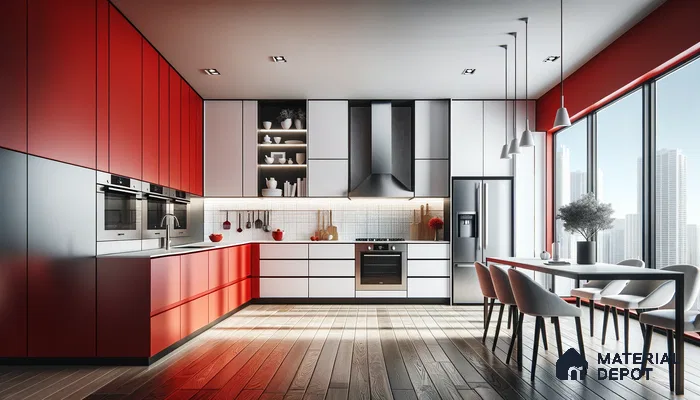 Bold Red and Grey Palette in a Sleek Modern Kitchen | Material Depot