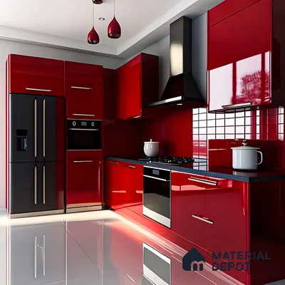 Bold Red Kitchen with Glossy Finish | Material Depot