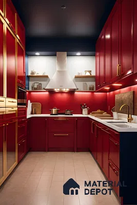 Bold Red Kitchen with Navy Blue Accents | Material Depot