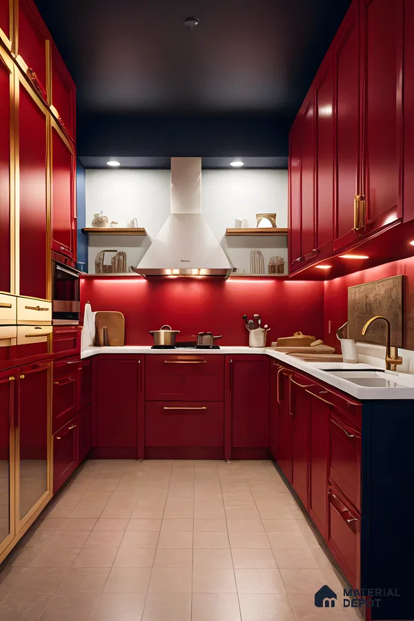 Bold Red Kitchen with Navy Blue Accents | Material Depot