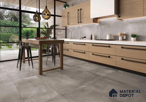 Wooden laminate cabinet with grey marble tile
