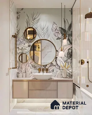 Botanical Bliss: A Modern Bathroom with Nature-Inspired Wallpaper | Material Depot