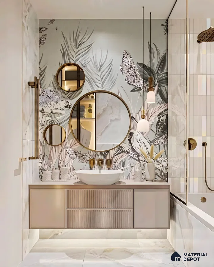 Botanical Bliss: A Modern Bathroom with Nature-Inspired Wallpaper | Material Depot