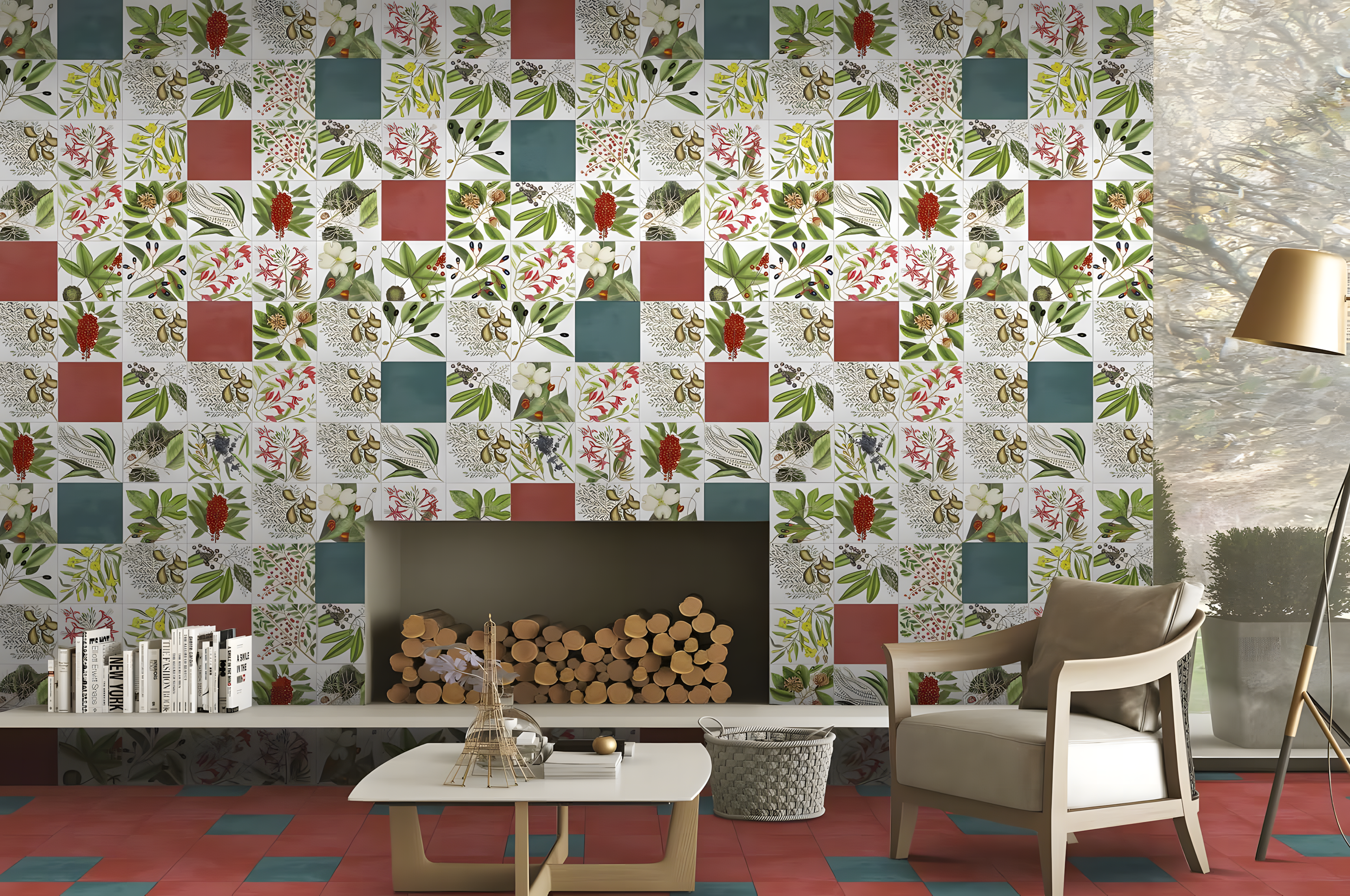 Botanical Patchwork Fireplace Wall Tile | Material Depot