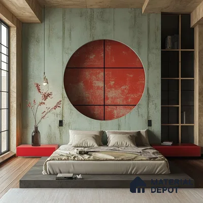 Bright and Airy Bedroom Design with Indoor Plants and Red and Green Wallpaper Purva Tivoli Hills Devanahalli | Material Depot