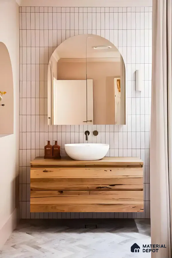 Bright And White Small Tile Backsplash Bathroom | Material Depot