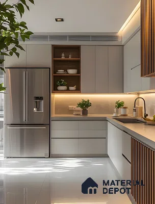 Bright Contemporary Kitchen With Built-In Lighting And Stainless Steel Appliances | Material Depot