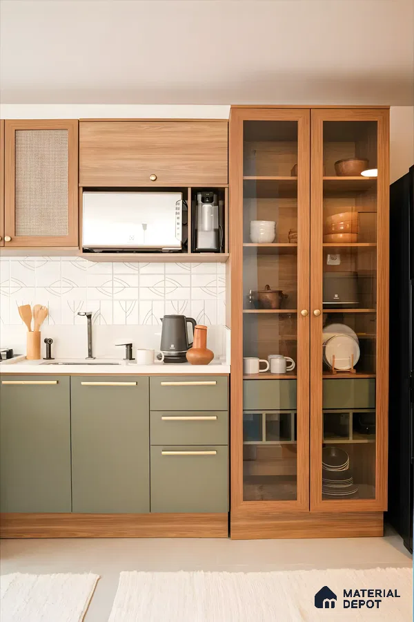 Bright Kitchen With Green Sleek Laminate | Material Depot