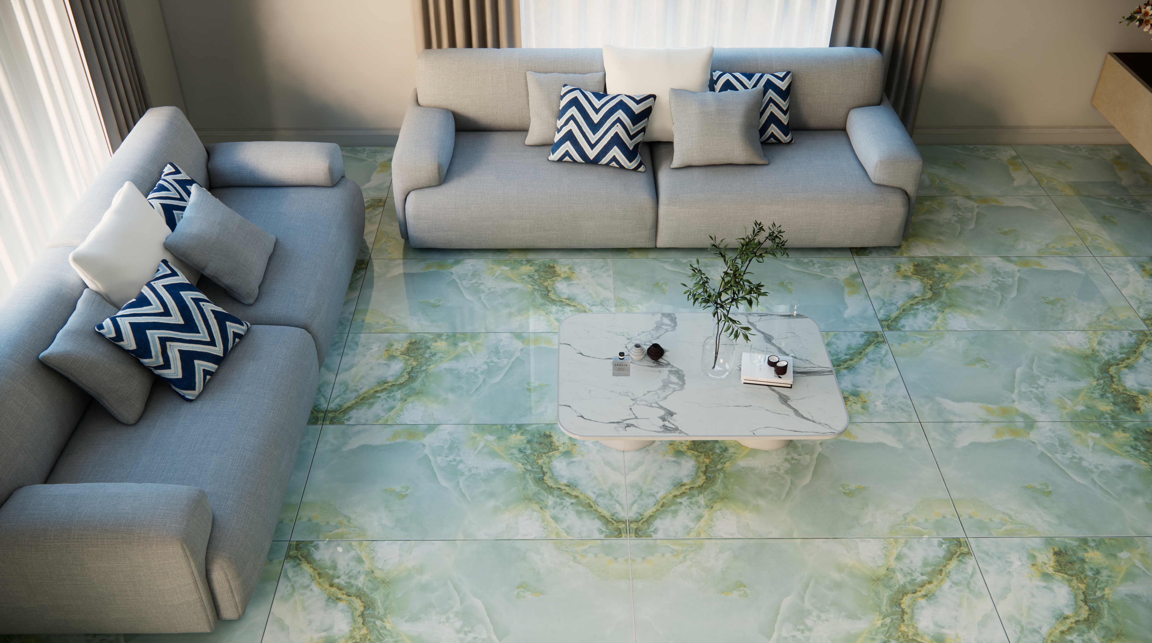Marble Floor & Wall Tile TL 05818 Gravier Onyx Olive 2 ft x 4 ft Vitrified Glossy Finish - 9 mm | 10 Random Design | Suitable for Living Room, Bedroom, Bathroom