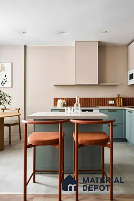 Bright Matte Kitchen With Red Small Tiles | Material Depot