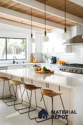 Bright White Kitchen With Quartz Countertops | Material Depot