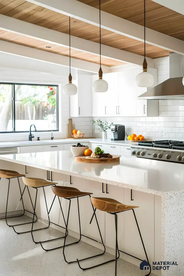 Bright White Kitchen With Quartz Countertops | Material Depot