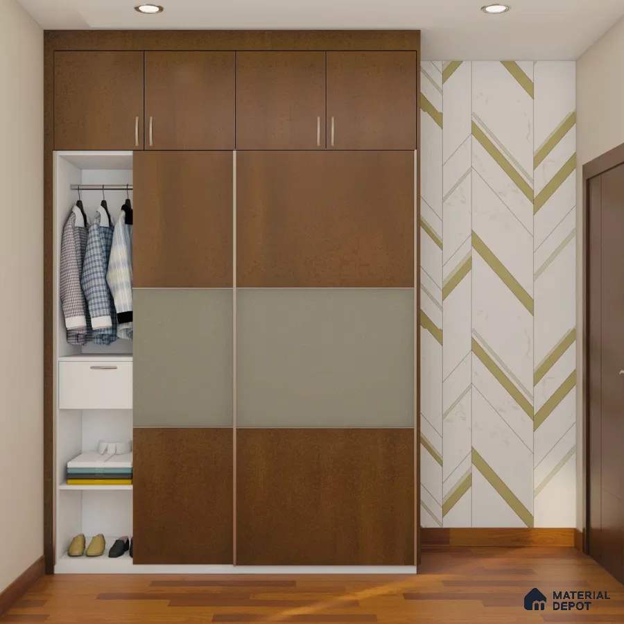Compact Sliding Door Wardrobe in Walnut Bronze.
